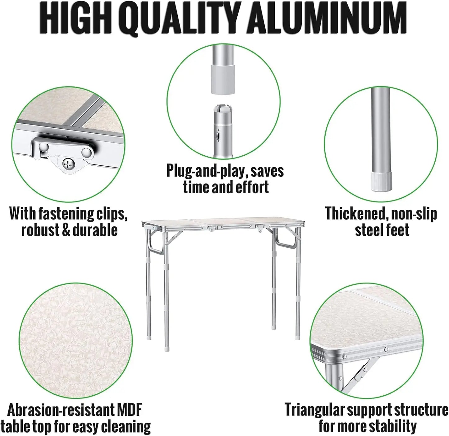 Portable Folding Camping Table 87x40cm Adjustable Height 3 Levels
