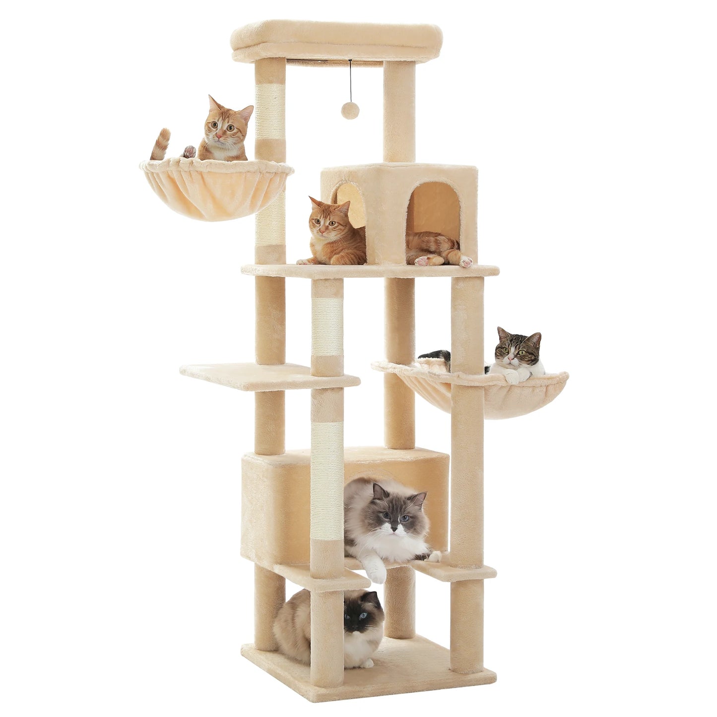 Cat Tree Large Metal Hammock 2 Condos Scratching Post for Indoor Cats