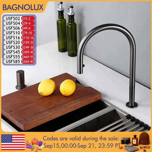 Pull Down Kitchen Sink Faucet Brushed Gunmetal Single Handle Brass Sprayer