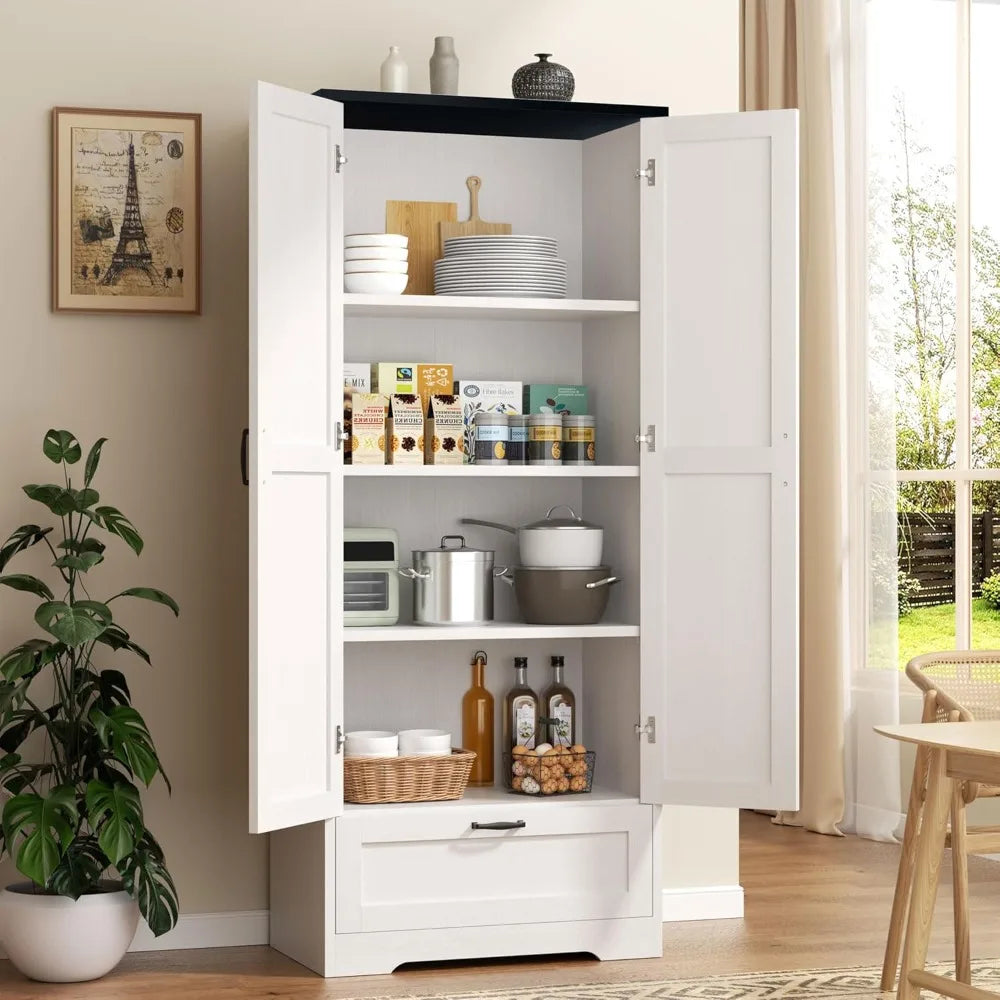 Kitchen Pantry Storage Cabinet with Barn Doors Adjustable Shelves