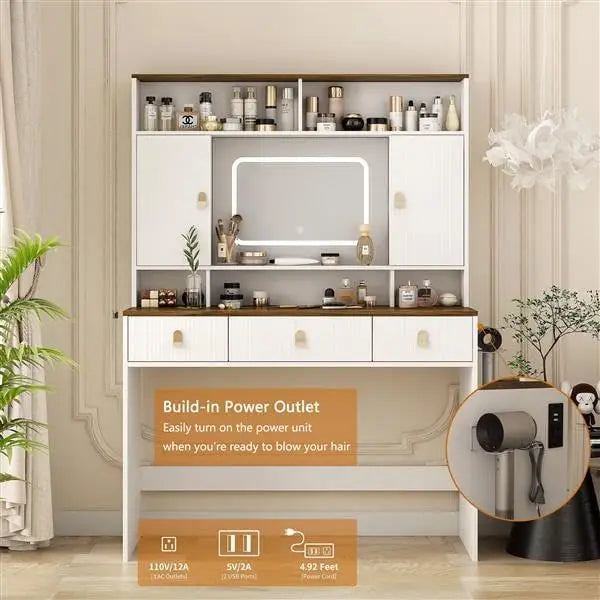 Large Modern Dressing Table Set with Lighted Mirror and Makeup Drawer