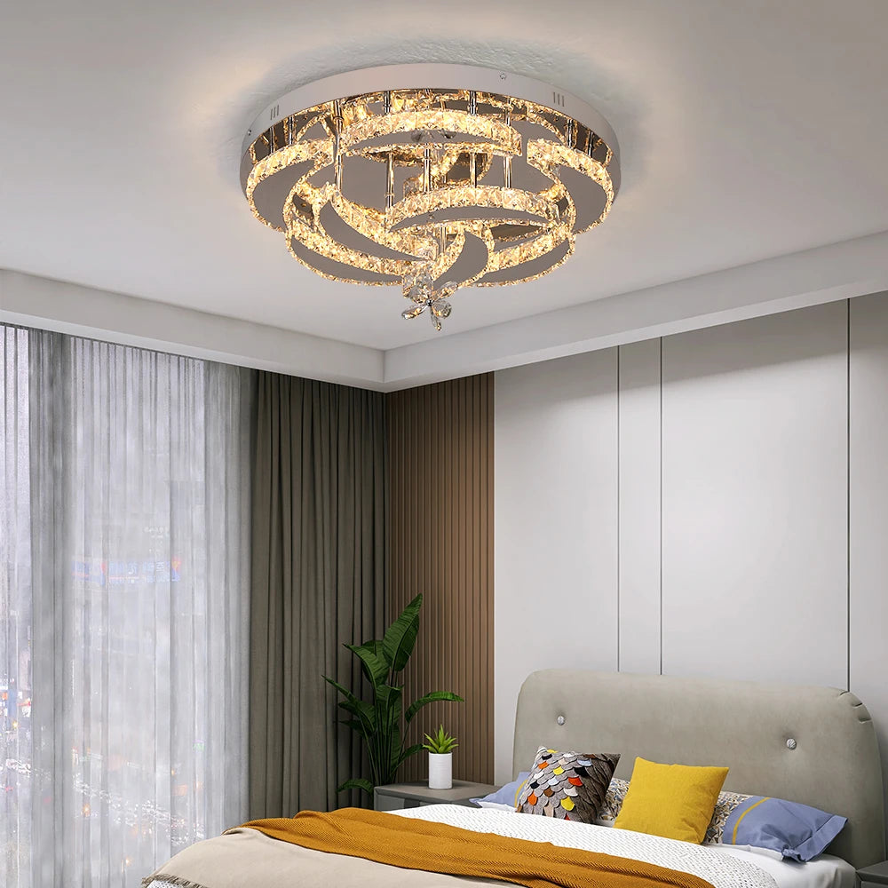 Modern Crystal Chandelier Ceiling Lamp LED Dimmable Pendant Light