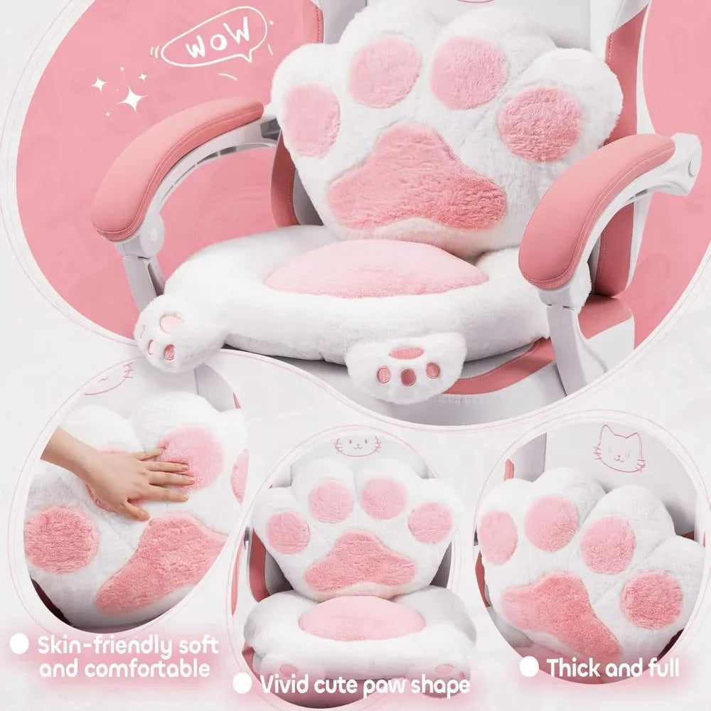 Cute Gaming Chair with Cat Ears Lumbar Cushion Ergonomic Footrest Reclining
