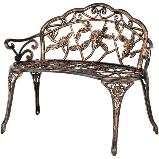 Ljustra 38.5" Outdoor Metal Rose Bench Antique Cast Iron Garden Seating
