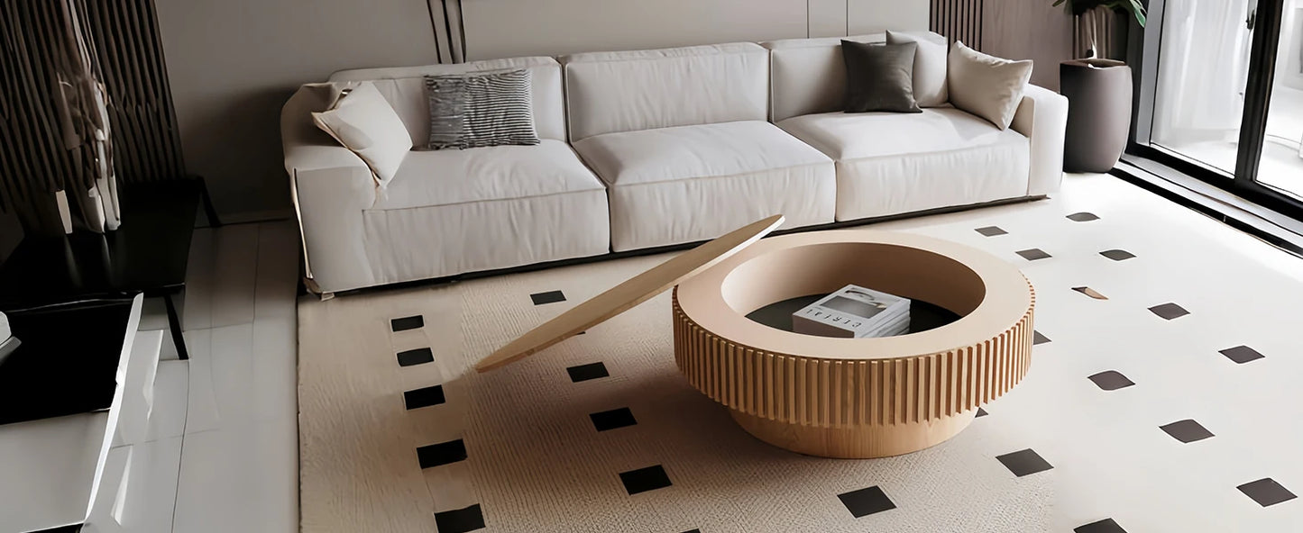 31.5 Round Coffee Table with Storage Modern Luxury Drum Accent Table