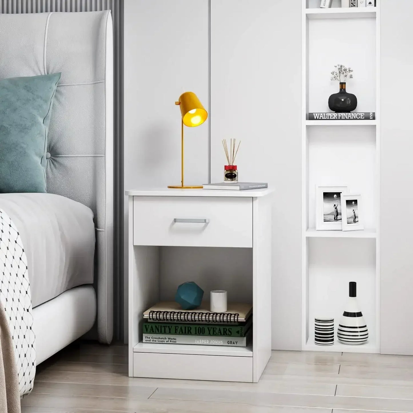 2 Tier Nightstand with Drawer End Table for Bedroom Living Room