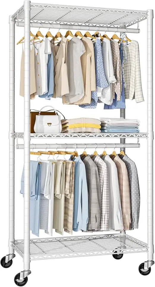 Heavy-Duty Portable Closet Garment Rack Adjustable Shelves 76 Inch
