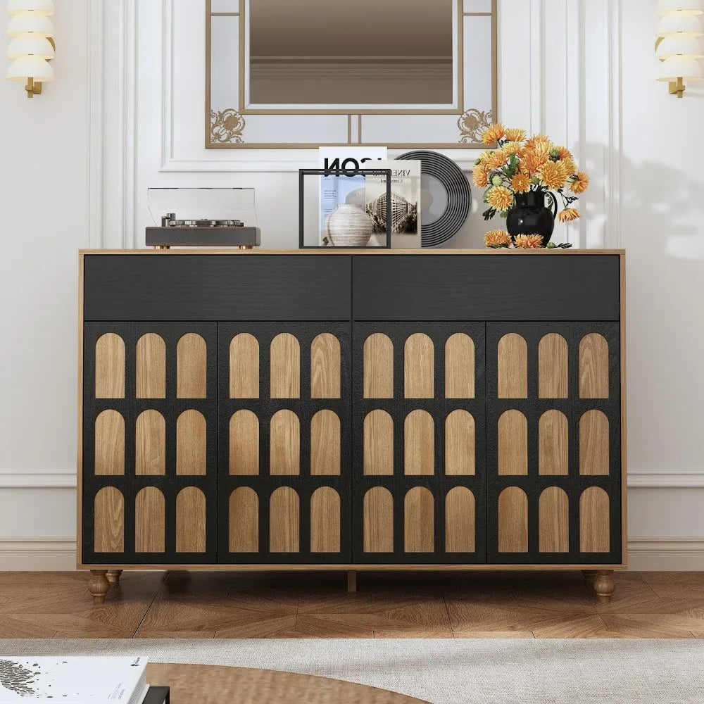 59 Inch Farmhouse Sideboard Buffet Cabinet with 4 Doors and Storage