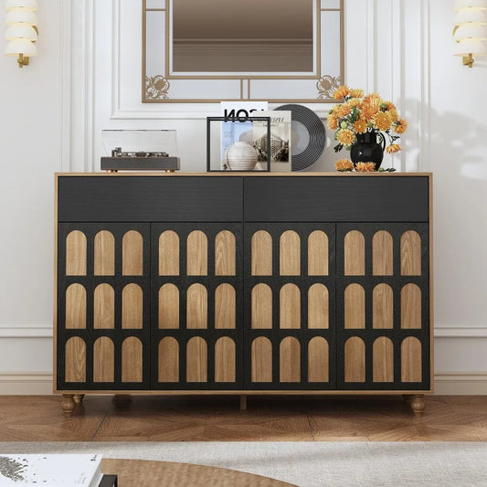 59 Inch Farmhouse Sideboard Buffet Cabinet with 4 Doors and Storage