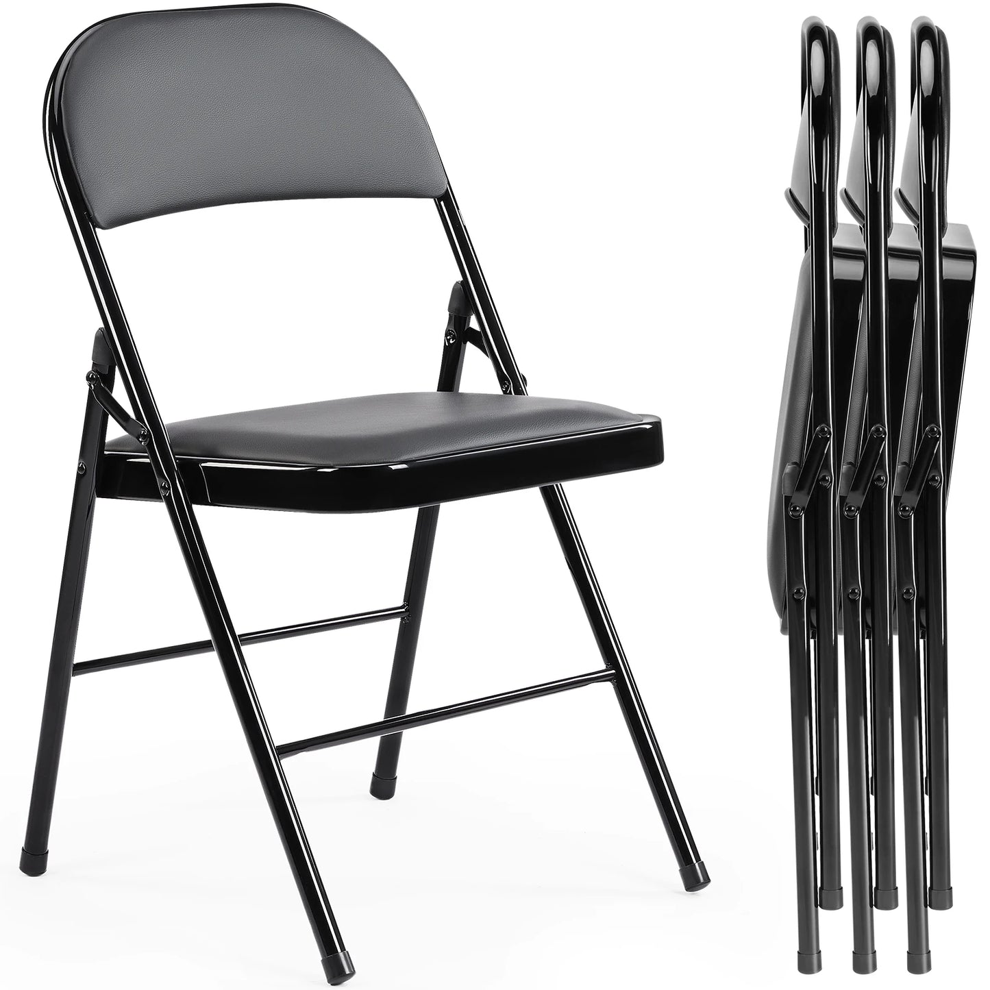 Ljustra Leather Padded Folding Chairs 4 Pack Sturdy Metal Living Room