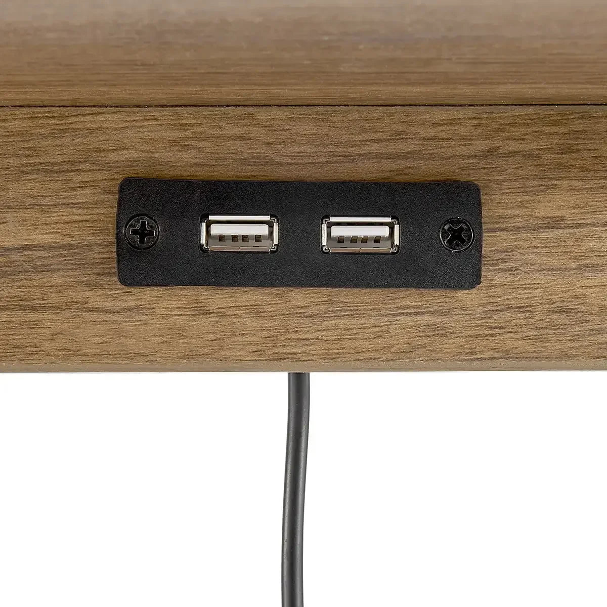 2-Drawers Nightstand with USB Port Modern Fabric Storage Black