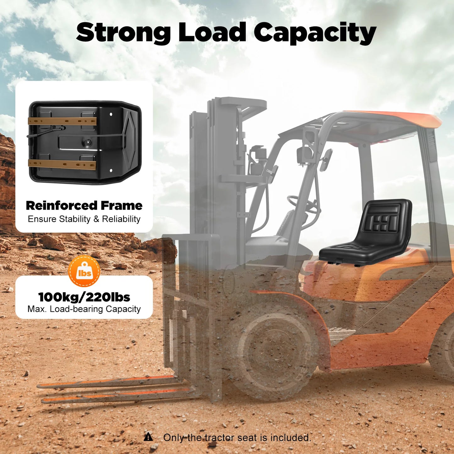 Universal Black Tractor Seat Adjustable PVC Waterproof Forklift Seat