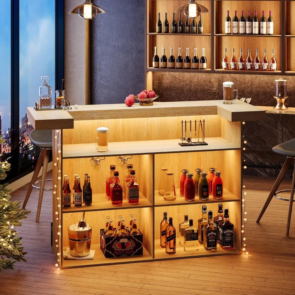 4-Tier Bar Table Large Modern Home Bar Cabinet with Wine Glass Holder