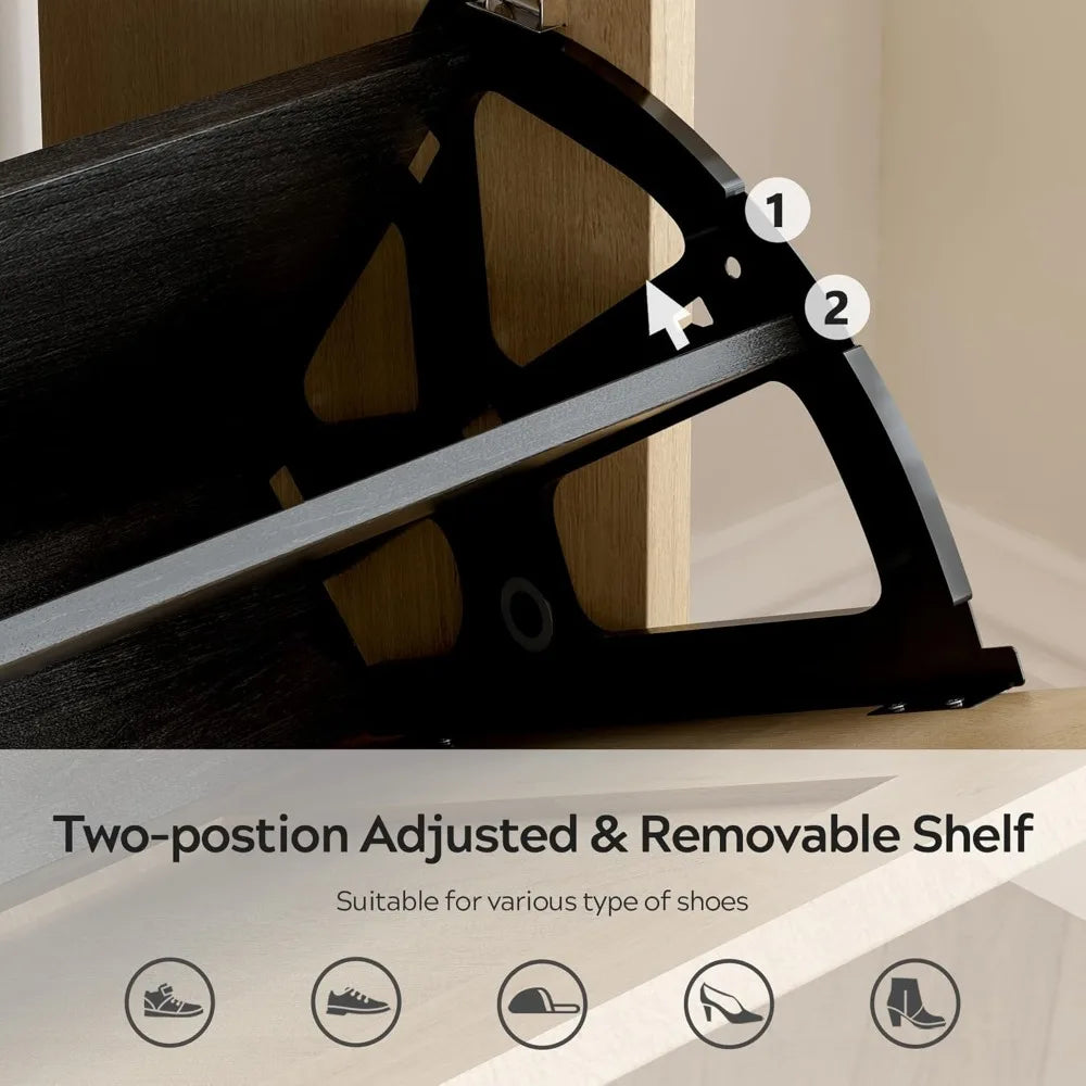 Rattan Shoe Cabinet Mid Century Modern Organizer Narrow Rack 2 Drawers