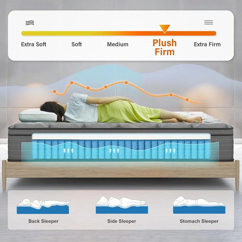 Plush Firm 12 Inch Mattress Memory Foam Hybrid Back Pain Support