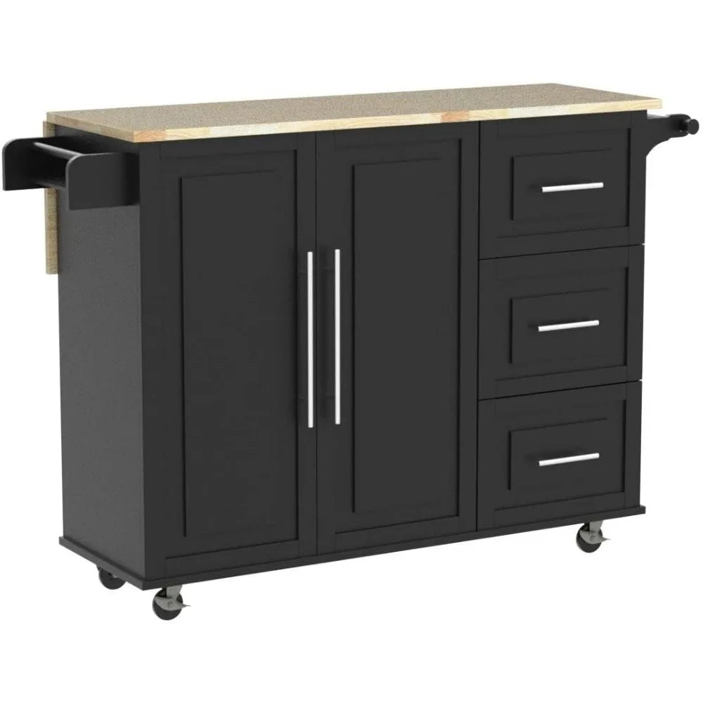 Kitchen Island Cart on Wheels Drop-Leaf Storage Cabinet Trolley