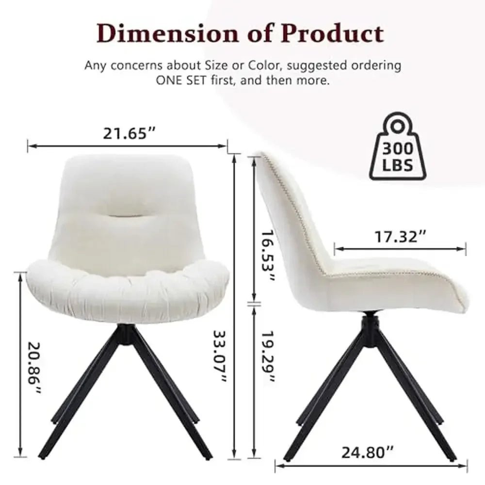 Set of 4 White Swivel Dining Chairs Modern Upholstered Metal Legs
