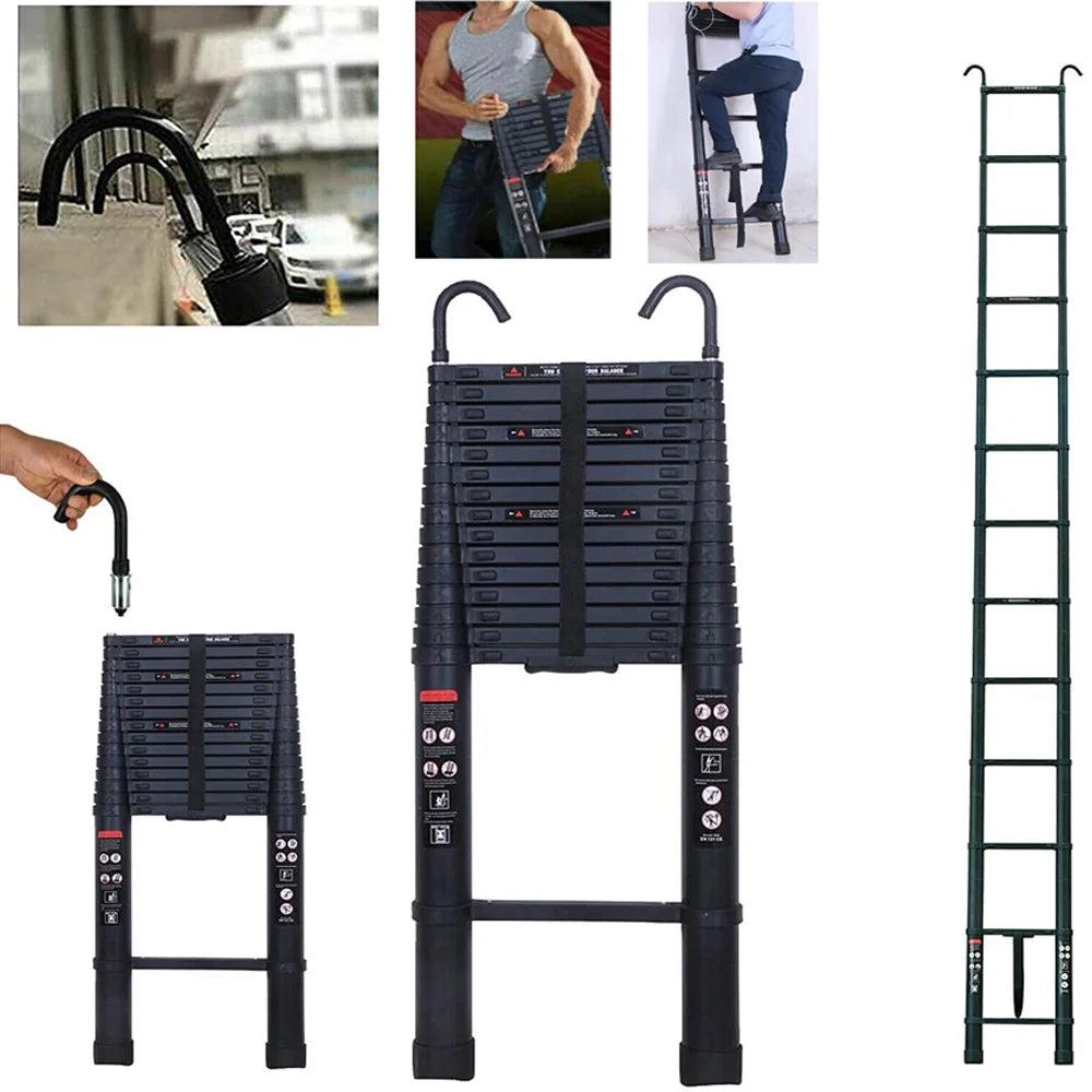 6.2M Heavy Duty Telescopic Ladder Indoor Outdoor Multi-Purpose Use