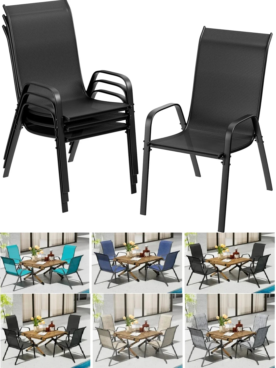 4PCS Outdoor Garden Chairs Folding High Back Patio Camping Seating
