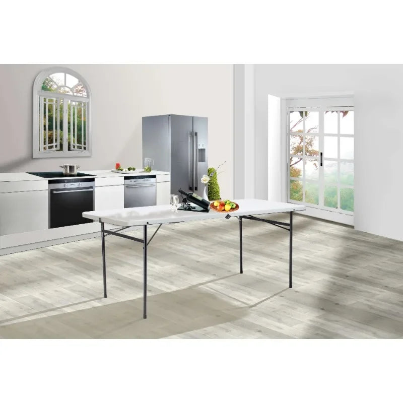 Ljustra 6 Foot Bi-Fold Plastic Folding Table Portable for Parties Camping