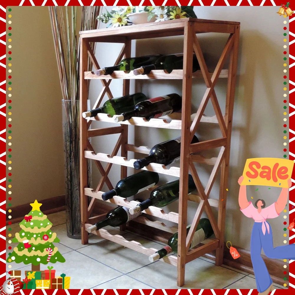 New Year 25 Bottle Freestanding 5-Layer Wine Rack with Holder