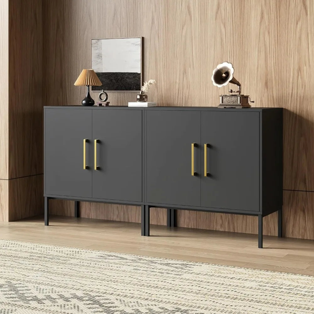 Modern Buffet Cabinet Set of 2 Storage Kitchen Sideboard Accent Black