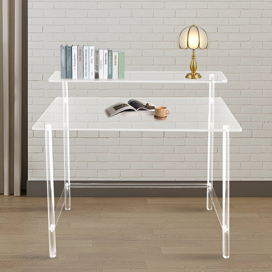 2-Tier Clear Acrylic Computer Desk Home Office Study Table Stylish Design