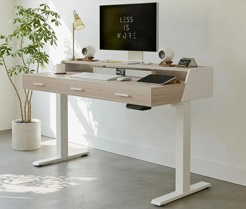 Electric Standing Desk with Drawers Adjustable Height Home Office Desk 55x26