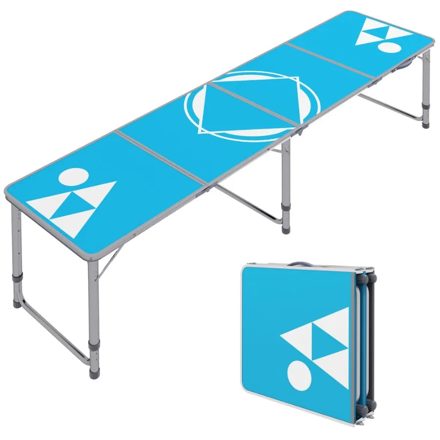 8ft Portable Beer Pong Table Adjustable Legs Folding Camping Table