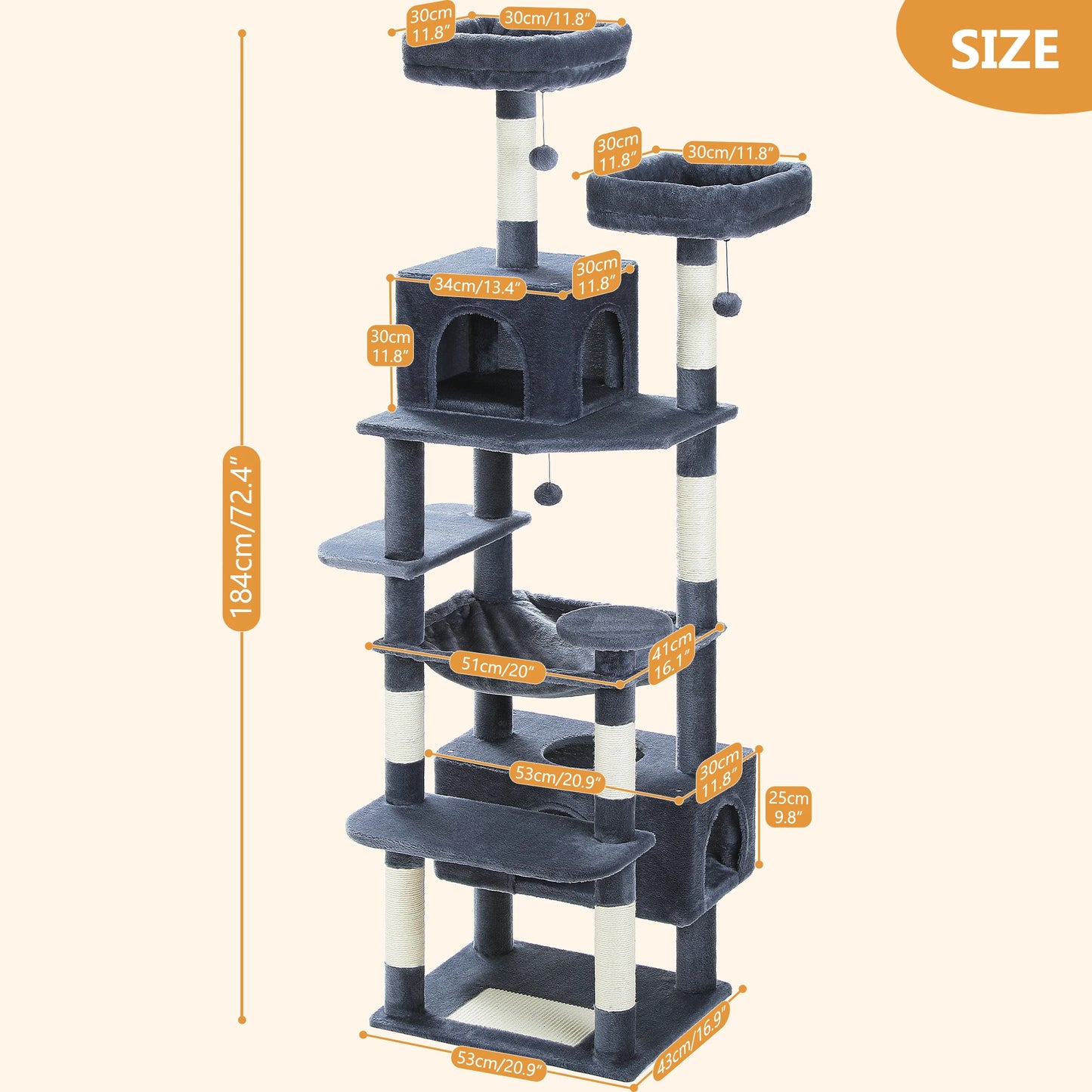 Multi-Level Cat Tree Tower Scratching Posts Hammock Condo Indoor Cats