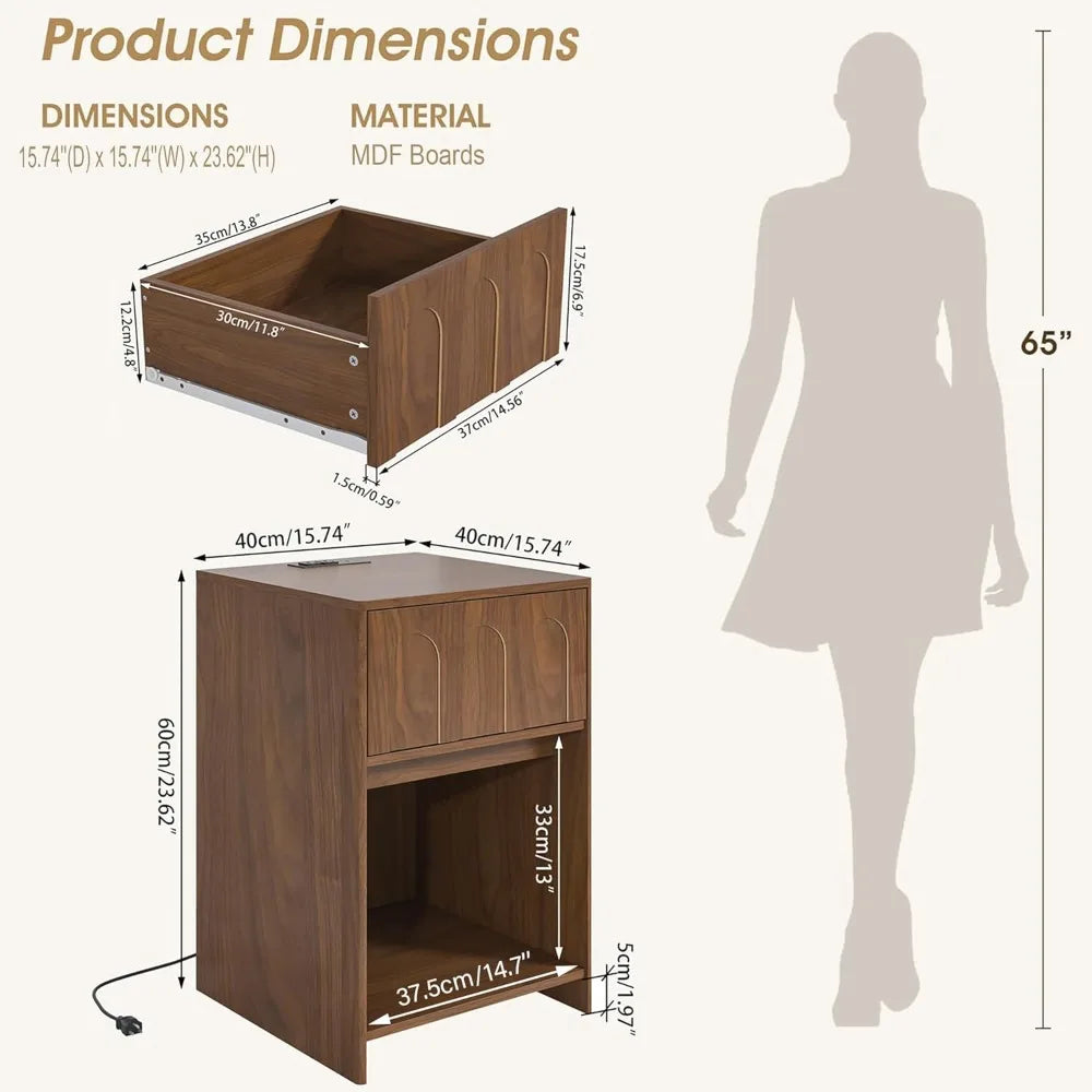 Nightstands Set of 2 Modern Wooden Bedside Table Organizer with Drawer