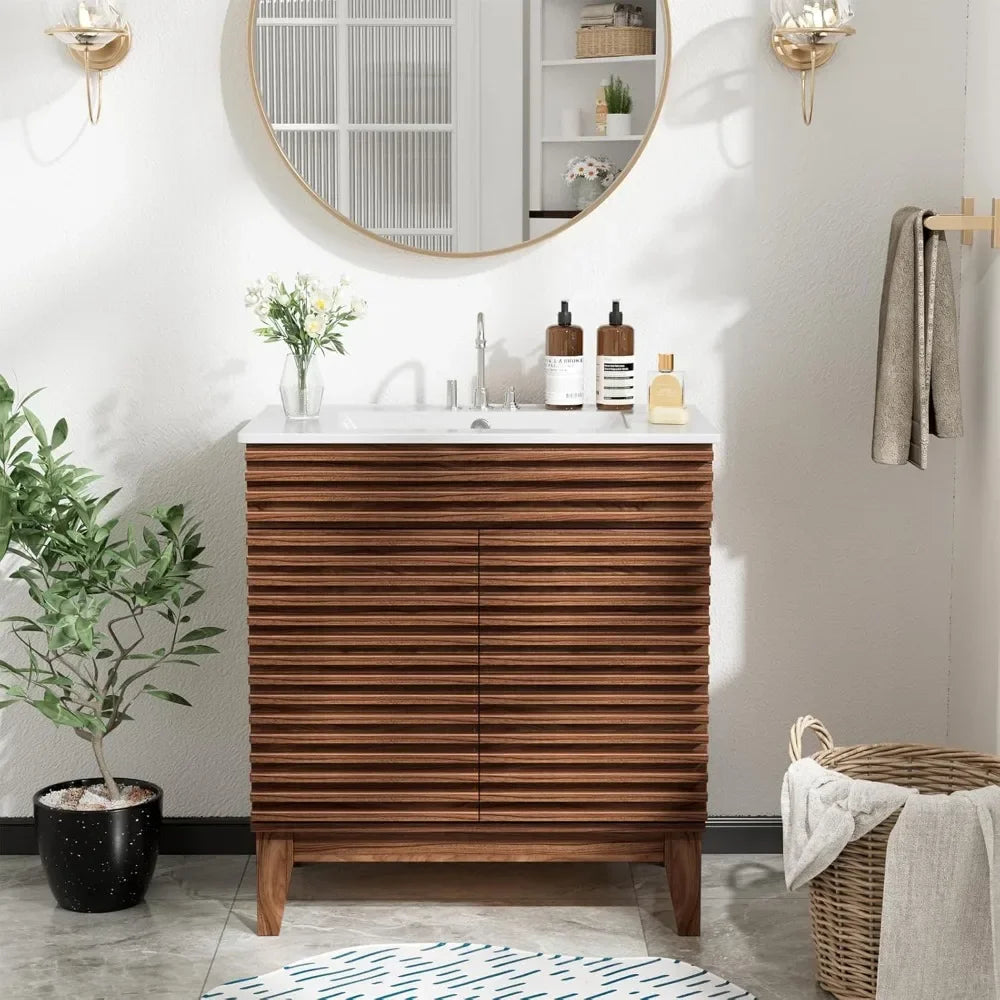 Bathroom Vanity Sink Mid-Century Freestanding Storage Cabinet