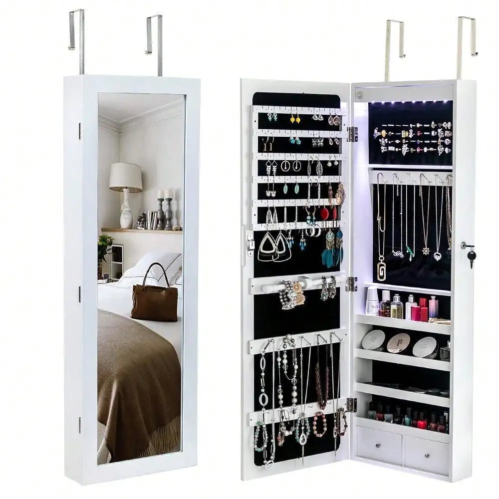 Ljustra Wall Door Mounted Mirror Jewelry Cabinet Organizer LED Light