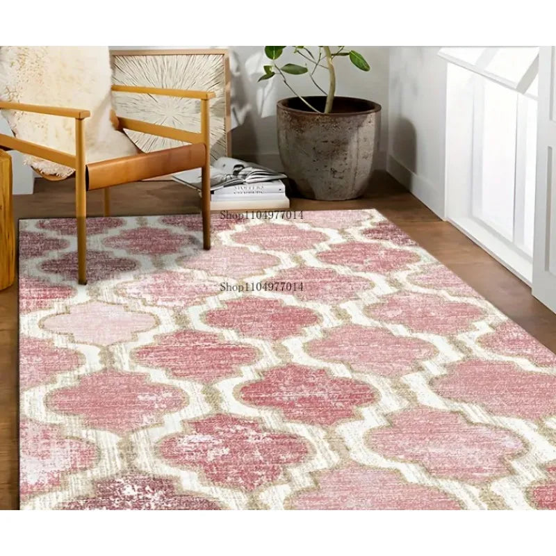 Faux Diamond Pink Rug Non-Slip Backing Living Room Bedroom Office