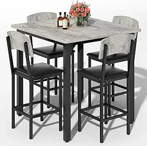 Modern 5-Piece Dining Table Set for 4 with Bar Stools and Comfort