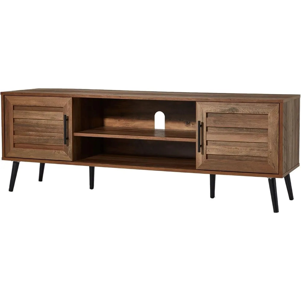 Mid Century Modern Wooden TV Stand Entertainment Center with Cabinets