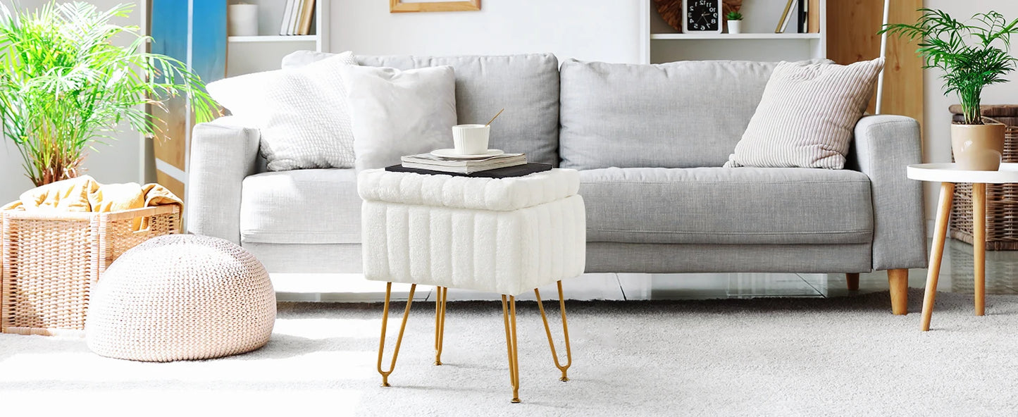 Ljustra Faux Fur Storage Stools Ottomans Padded Living Room Furniture