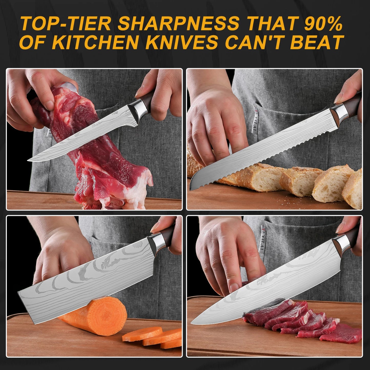 Large Mahogany Kitchen Knife Set Stainless Steel Chef Knives 1-5 Pieces