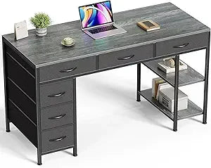 Computer Desk with 6 Drawers Reversible Shelves Corner Office Desk