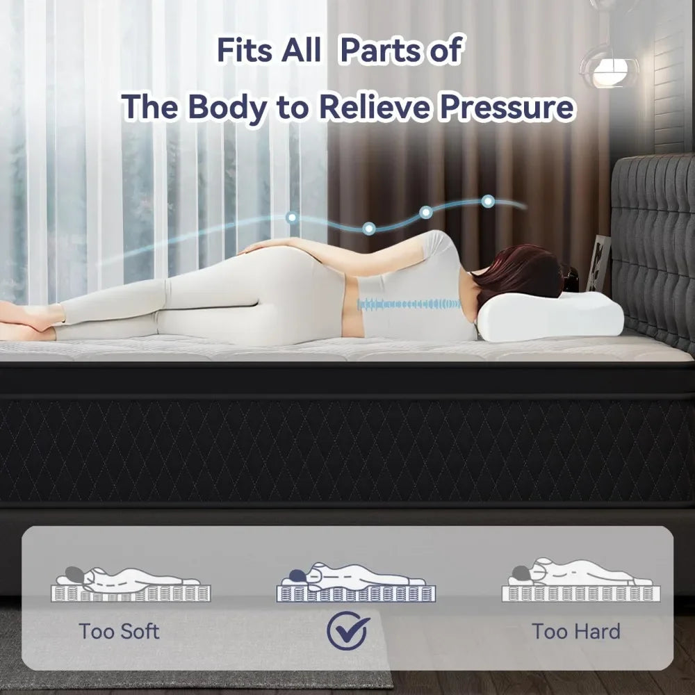 King Hybrid Mattress 10 Inch Thick Pocketed Coils Memory Foam