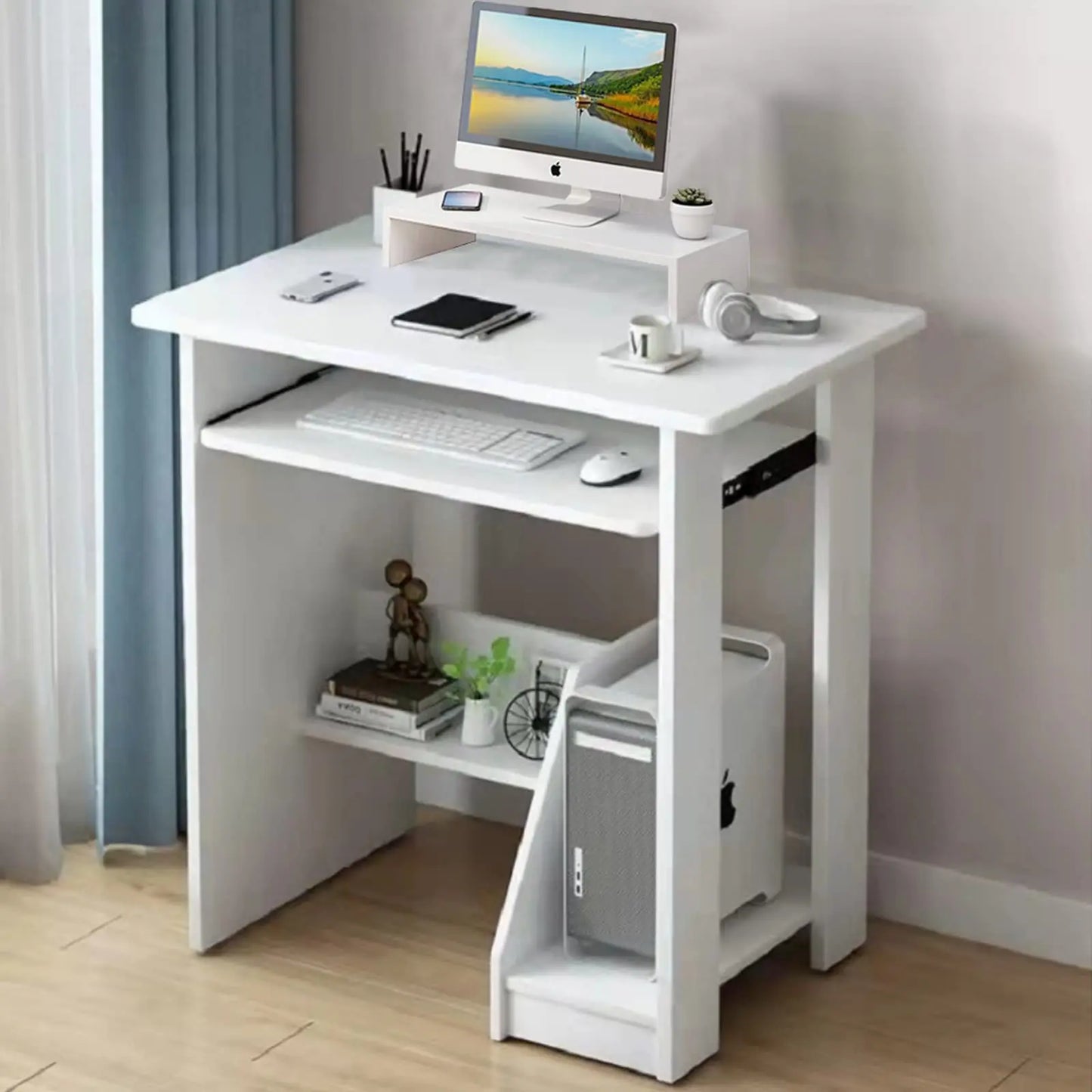 Home Office Computer Desk with Monitor Stand and Keyboard Tray