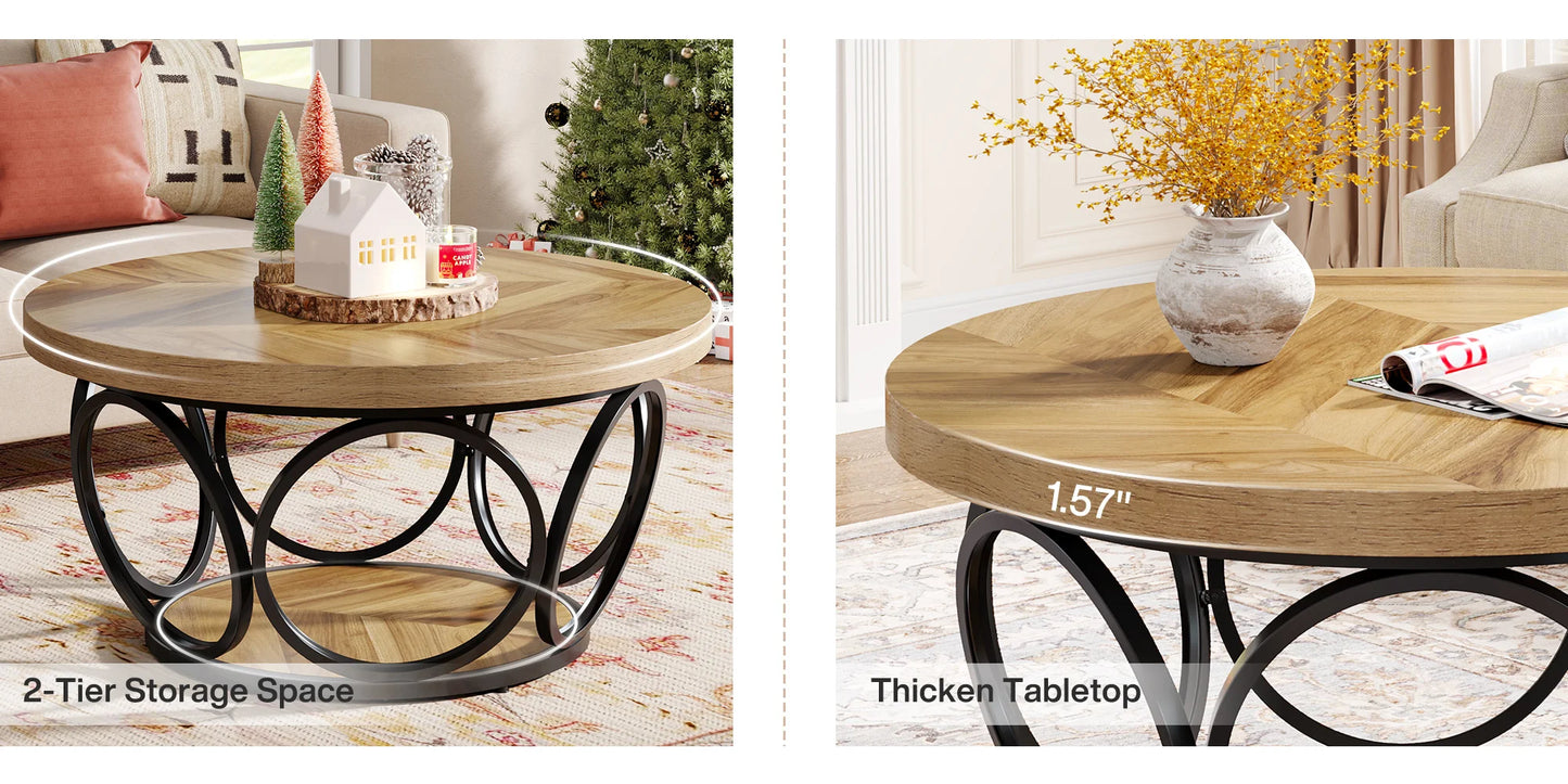 Ljustra Modern Round Coffee Table 31.7 Inch Industrial Design