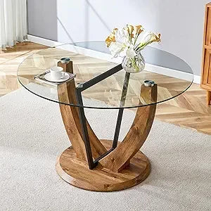 48 Inch Round Dining Table for 4 Sturdy Faux Marble Pedestal Table