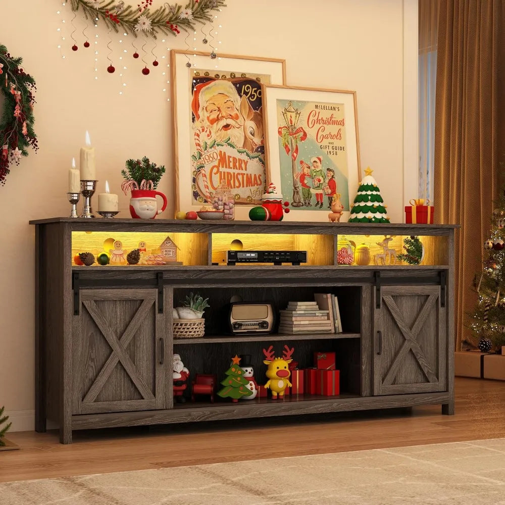 70 Inch LED Farmhouse TV Stand for 80 Inch TVs Storage Cabinets