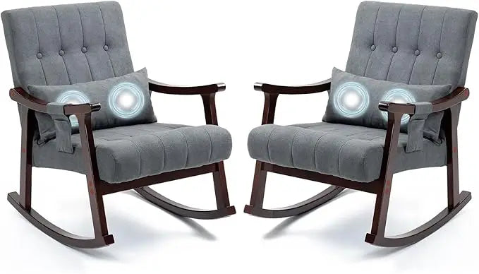 Rocking Chair Nursery Set of 2 Upholstered Glider with Massage Pillow