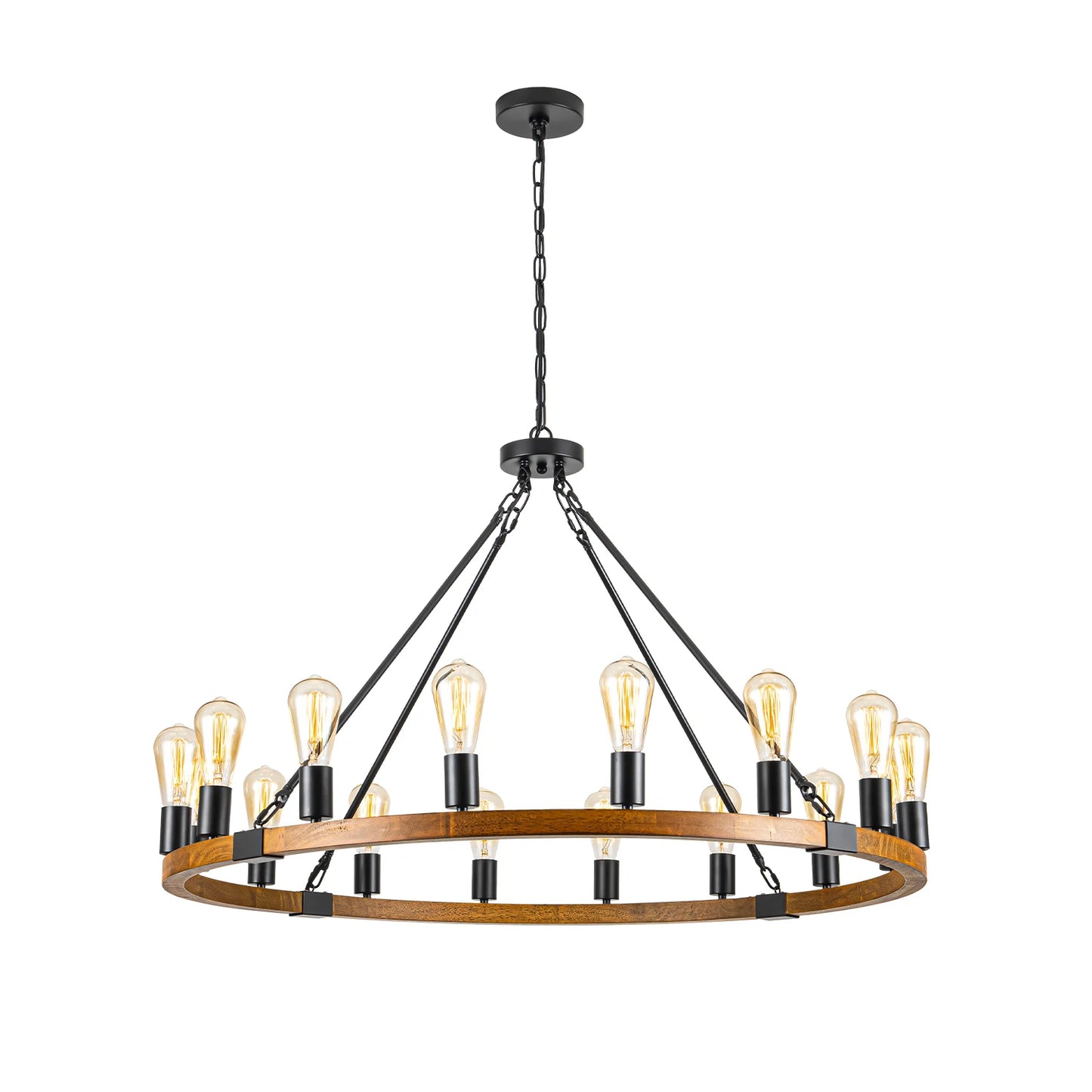 Wood Wagon Wheel Chandelier Rustic Farmhouse 16-Light Pendant Light