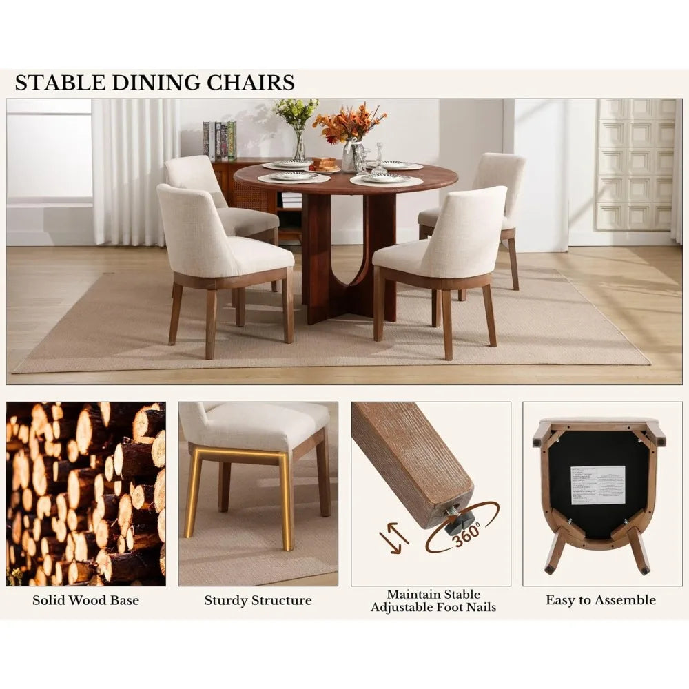 Modern Farmhouse Beige Linen Dining Room Chairs Set of 4