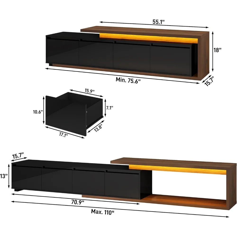Extendable TV Stand with LED Light Modern Media Console for 120 Inch TV