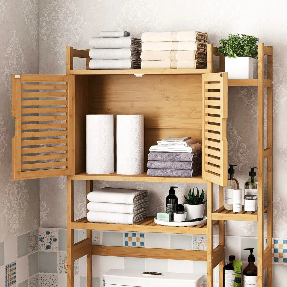 Bamboo Over The Toilet Bathroom Storage Cabinet Rack 4 Tier Shelves