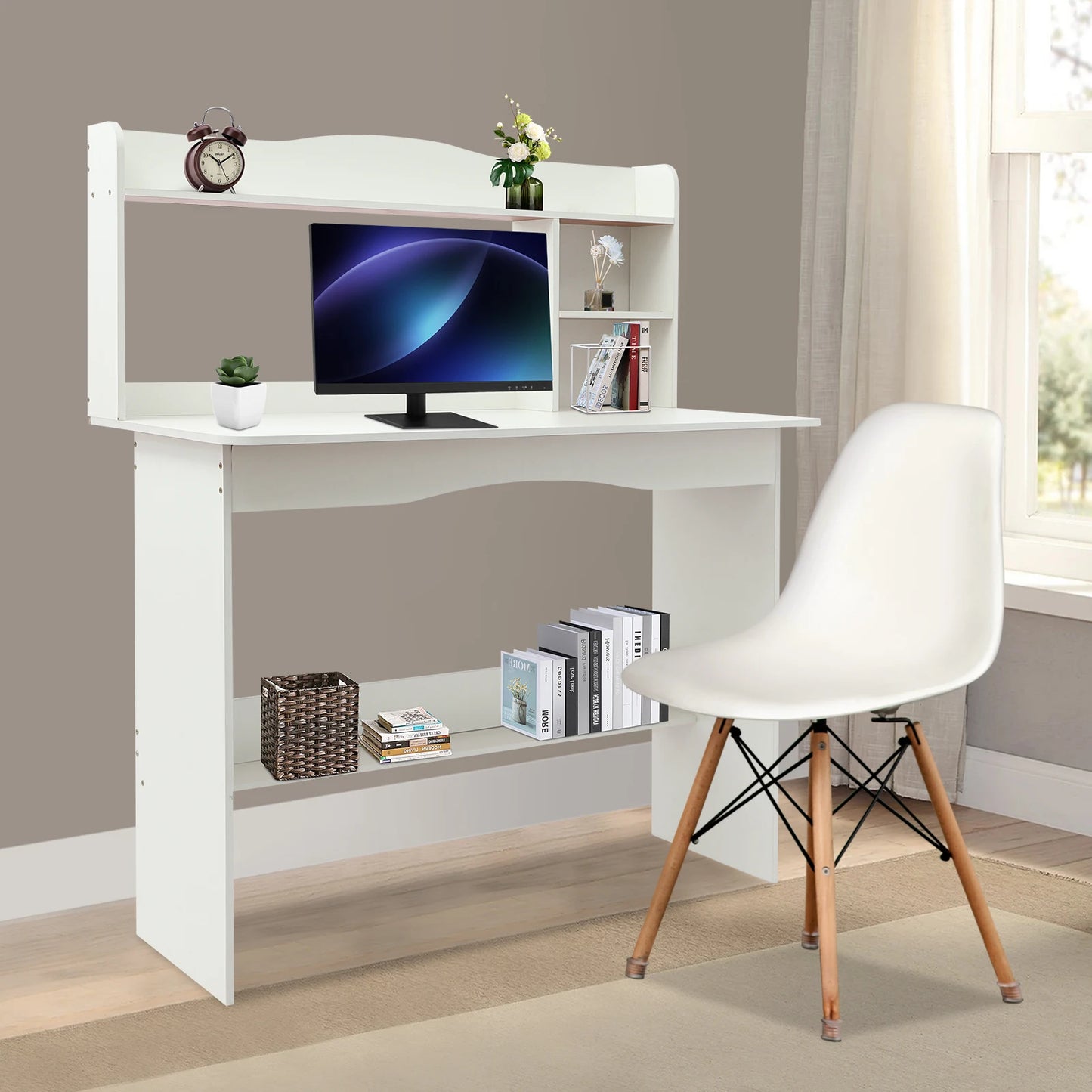 Modern Home Office Desk with Bookshelf Compact Study Desk for Small Spaces